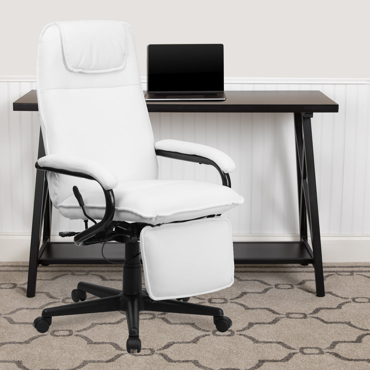 White |#| High Back White LeatherSoft Executive Reclining Ergonomic Swivel Chair with Arms