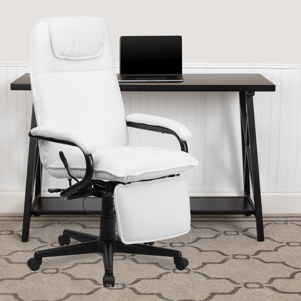 White |#| High Back White LeatherSoft Executive Reclining Ergonomic Swivel Chair with Arms