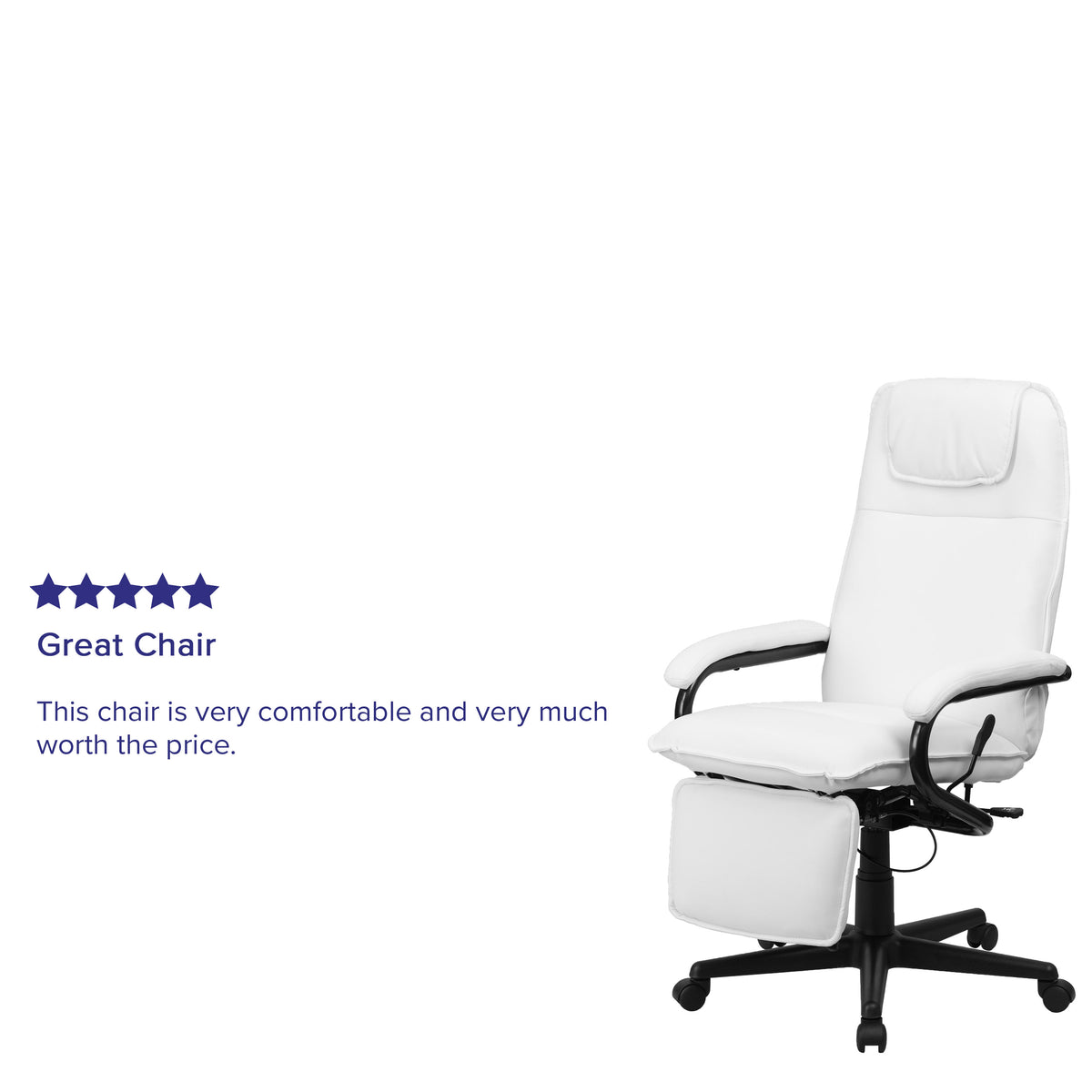 White |#| High Back White LeatherSoft Executive Reclining Ergonomic Swivel Chair with Arms