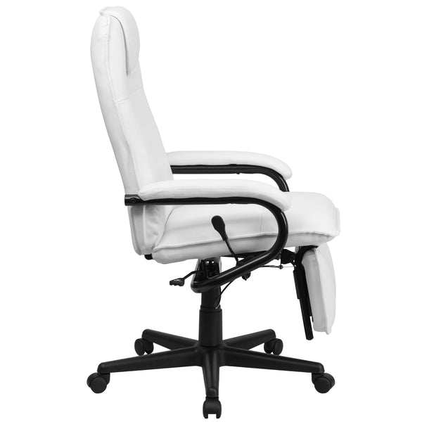 White |#| High Back White LeatherSoft Executive Reclining Ergonomic Swivel Chair with Arms
