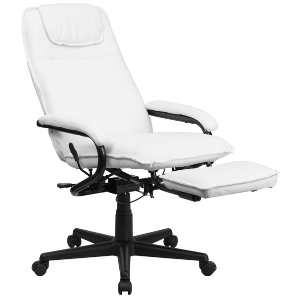 White |#| High Back White LeatherSoft Executive Reclining Ergonomic Swivel Chair with Arms