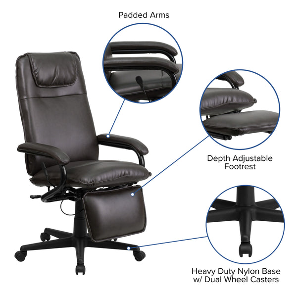 Brown |#| High Back Brown LeatherSoft Executive Reclining Ergonomic Office Chair with Arms