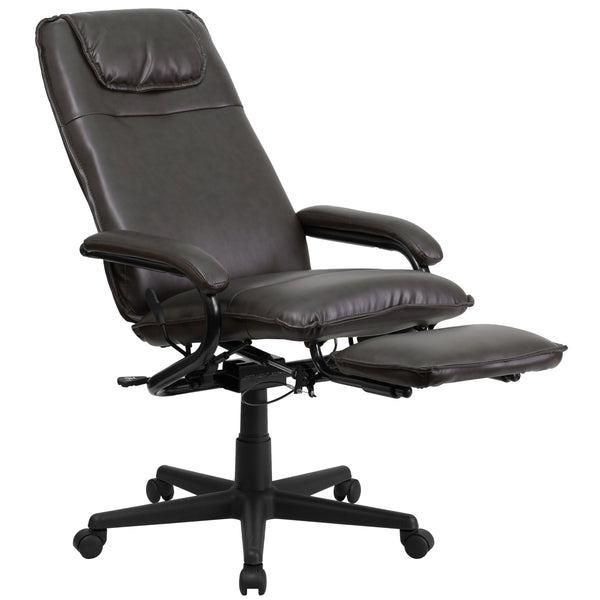 Brown |#| High Back Brown LeatherSoft Executive Reclining Ergonomic Office Chair with Arms