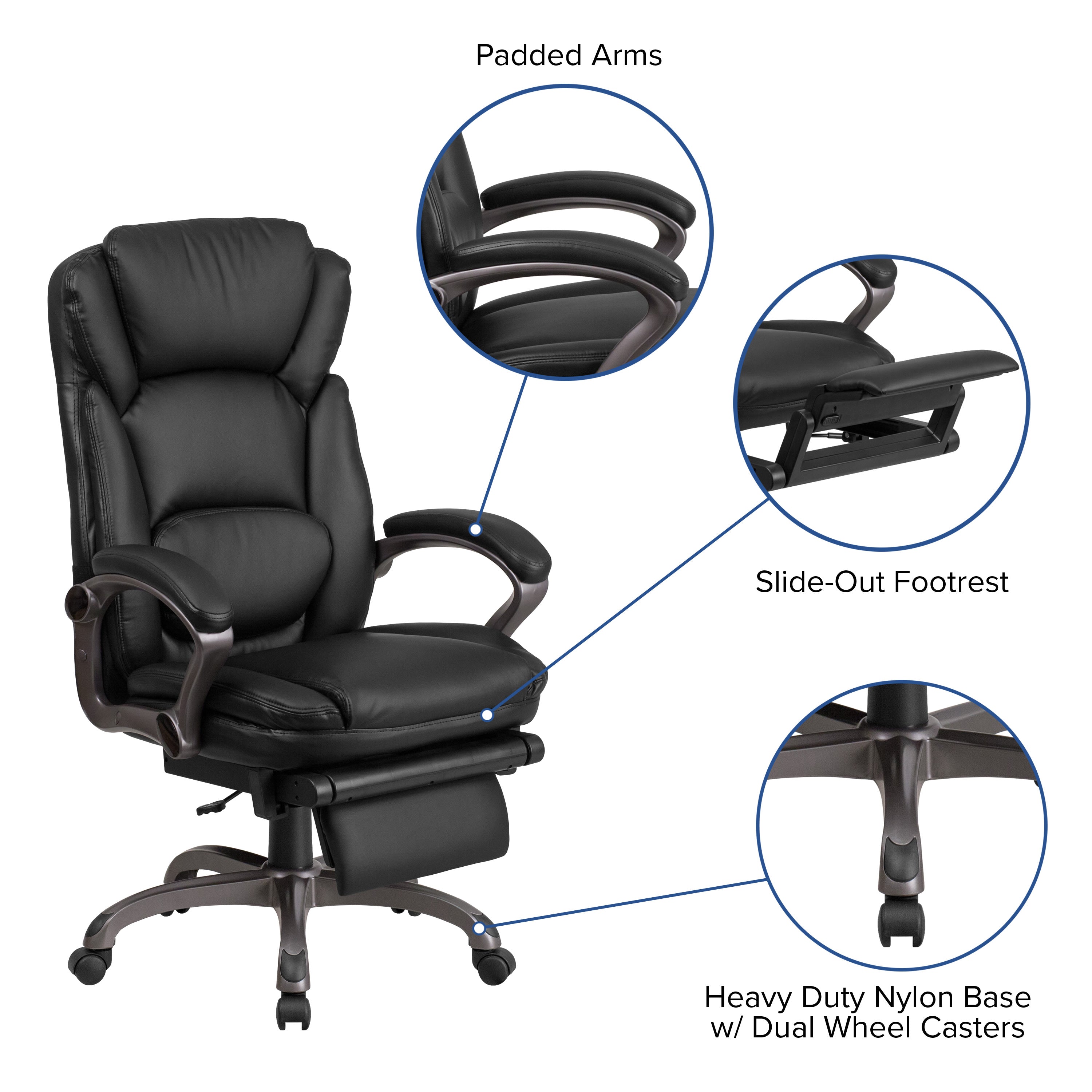 High Back LeatherSoft Reclining Ergonomic Chair with Outer Lumbar Cushion - Thumbnail 2