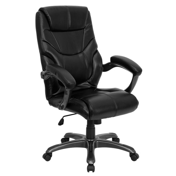 Black LeatherSoft Executive Swivel Ergonomic Office Chair with Padded Arms