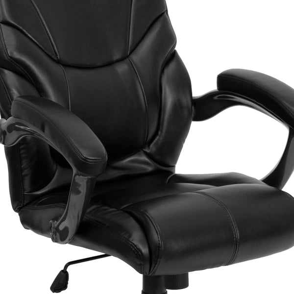 Black LeatherSoft Executive Swivel Ergonomic Office Chair with Padded Arms