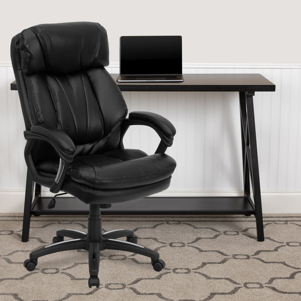 High Back Black LeatherSoft Ergonomic Chair w/Plush Headrest, Extensive Padding
