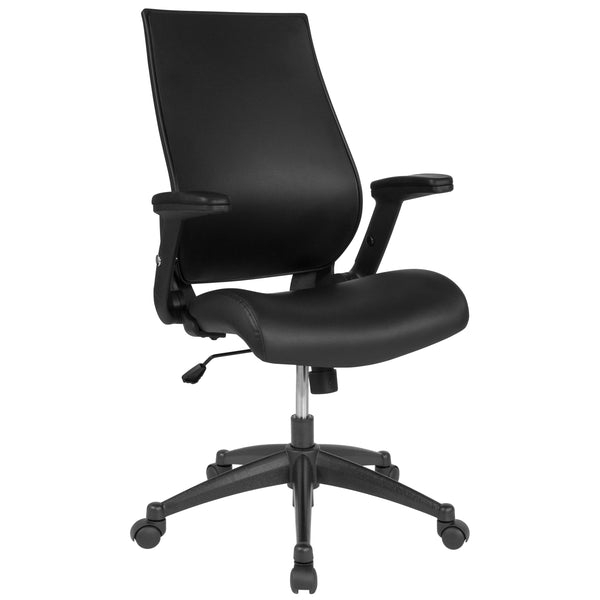 Black High Back LeatherSoft Executive Chair with Molded Seat and Adjustable Arms