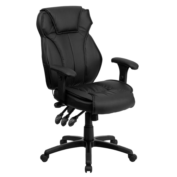 High Back Black LeatherSoft Multifunction Executive Chair w/Lumbar Support Knob