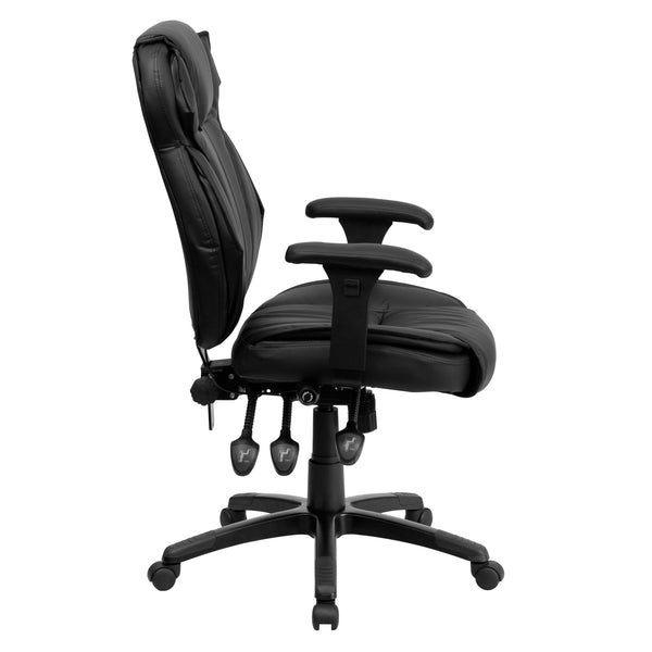 High Back Black LeatherSoft Multifunction Executive Chair w/Lumbar Support Knob