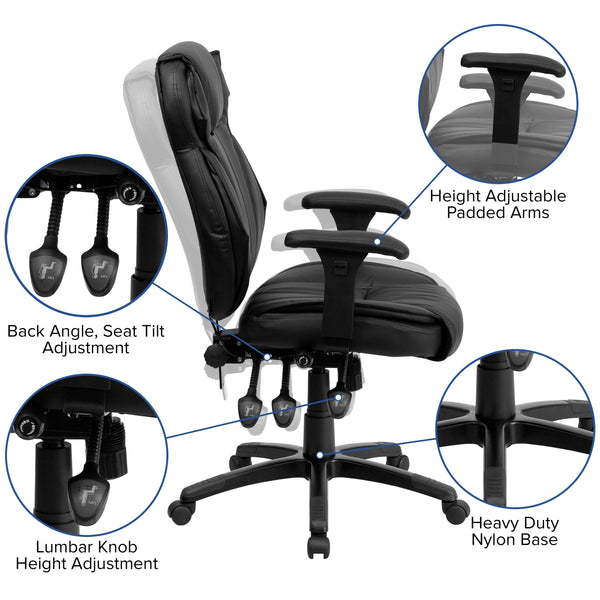High Back Black LeatherSoft Multifunction Executive Chair w/Lumbar Support Knob