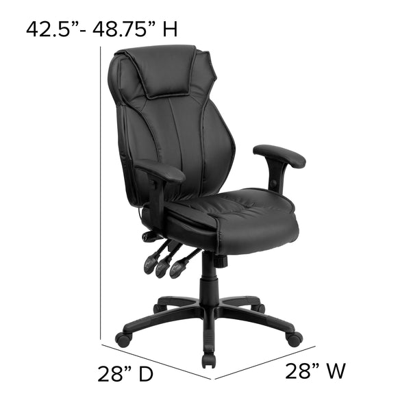 High Back Black LeatherSoft Multifunction Executive Chair w/Lumbar Support Knob
