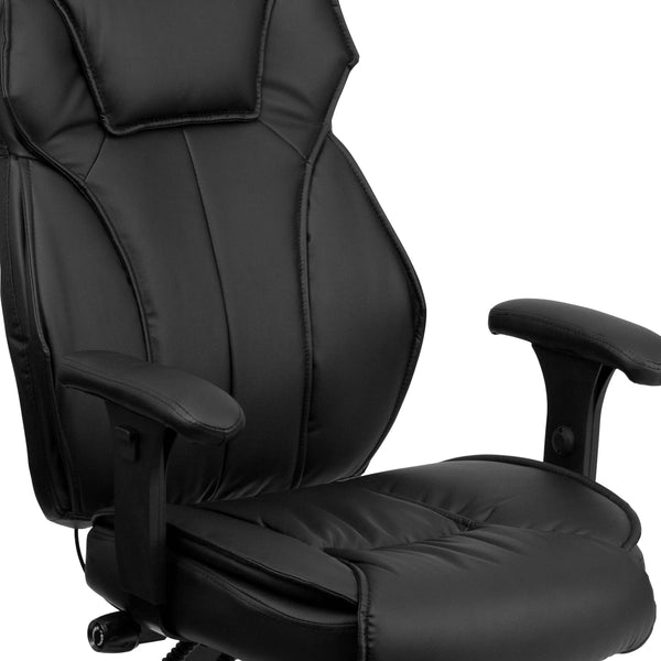 High Back Black LeatherSoft Multifunction Executive Chair w/Lumbar Support Knob