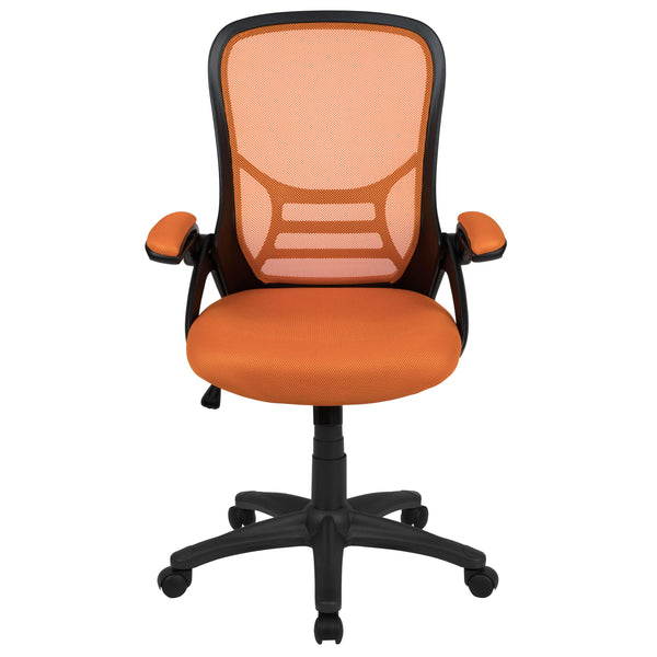 Orange |#| High Back Orange Mesh Ergonomic Office Chair with Black Frame and Flip-up Arms