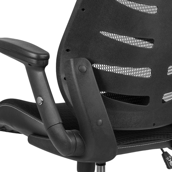 Black |#| High Back Black Mesh Ergonomic Drafting Chair with Adjustable Flip-Up Arms