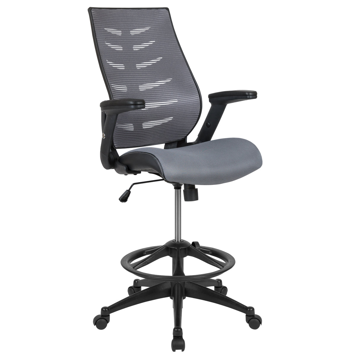 Dark Gray |#| High Back Dark Gray Mesh Ergonomic Drafting Chair with Adjustable Flip-Up Arms