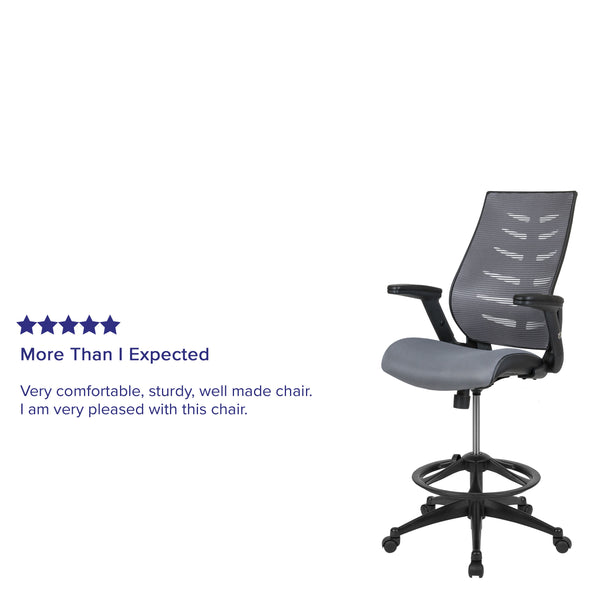 Dark Gray |#| High Back Dark Gray Mesh Ergonomic Drafting Chair with Adjustable Flip-Up Arms