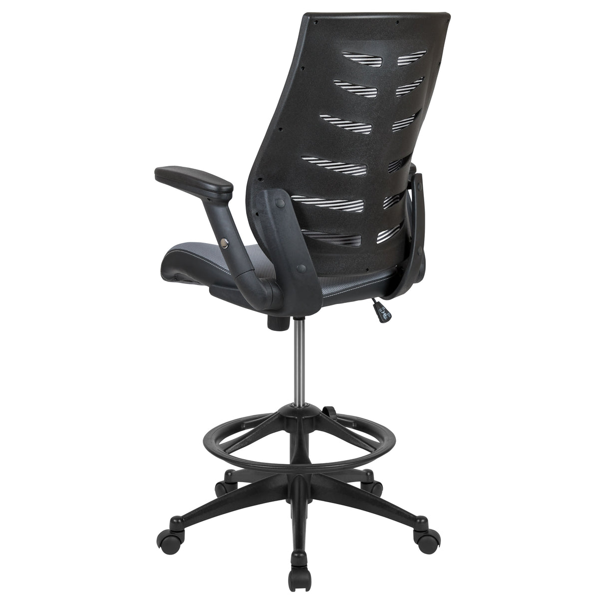 Dark Gray |#| High Back Dark Gray Mesh Ergonomic Drafting Chair with Adjustable Flip-Up Arms