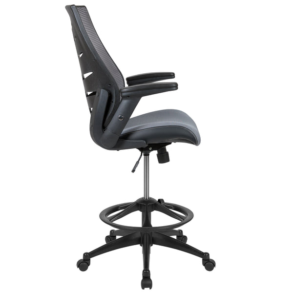 Dark Gray |#| High Back Dark Gray Mesh Ergonomic Drafting Chair with Adjustable Flip-Up Arms