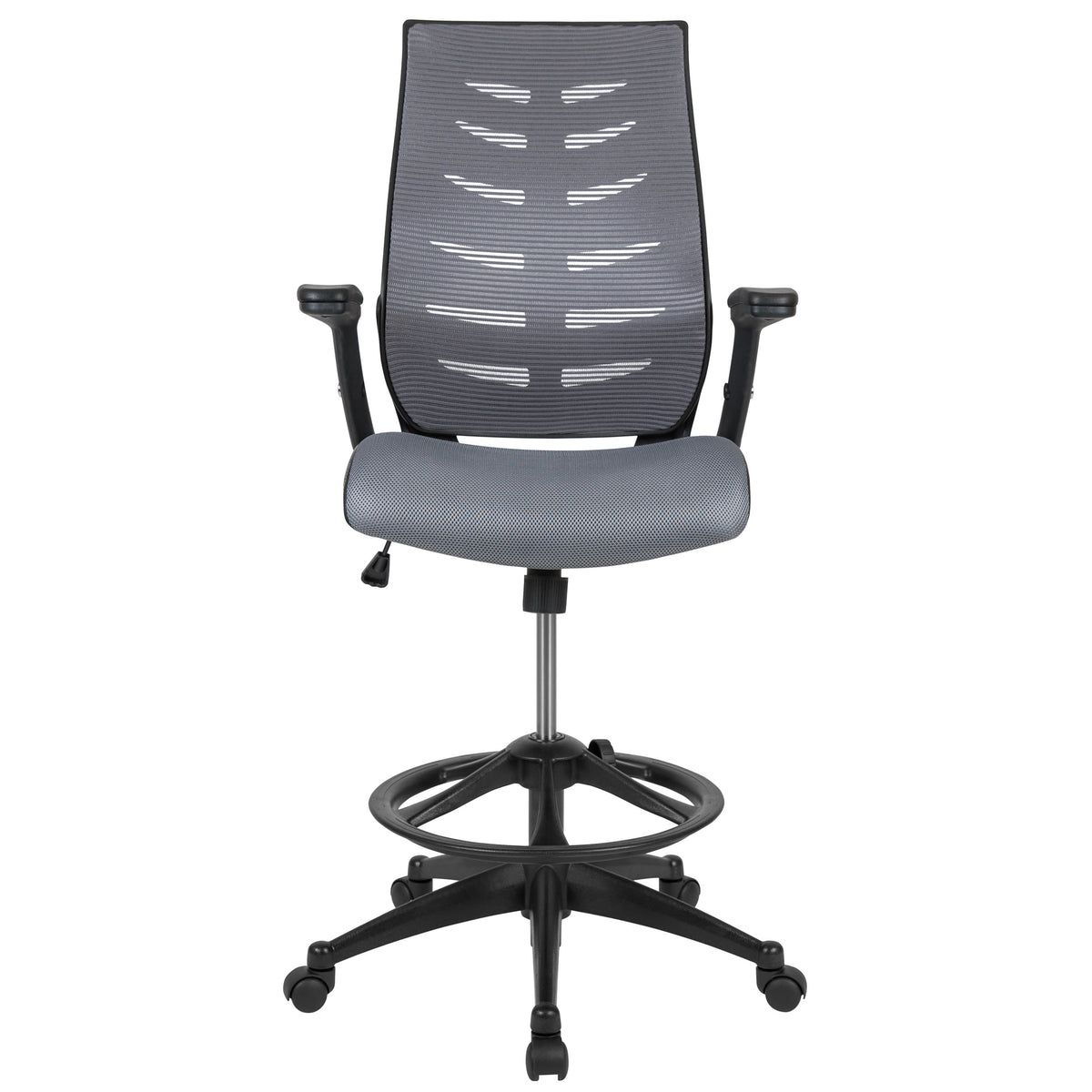 Dark Gray |#| High Back Dark Gray Mesh Ergonomic Drafting Chair with Adjustable Flip-Up Arms