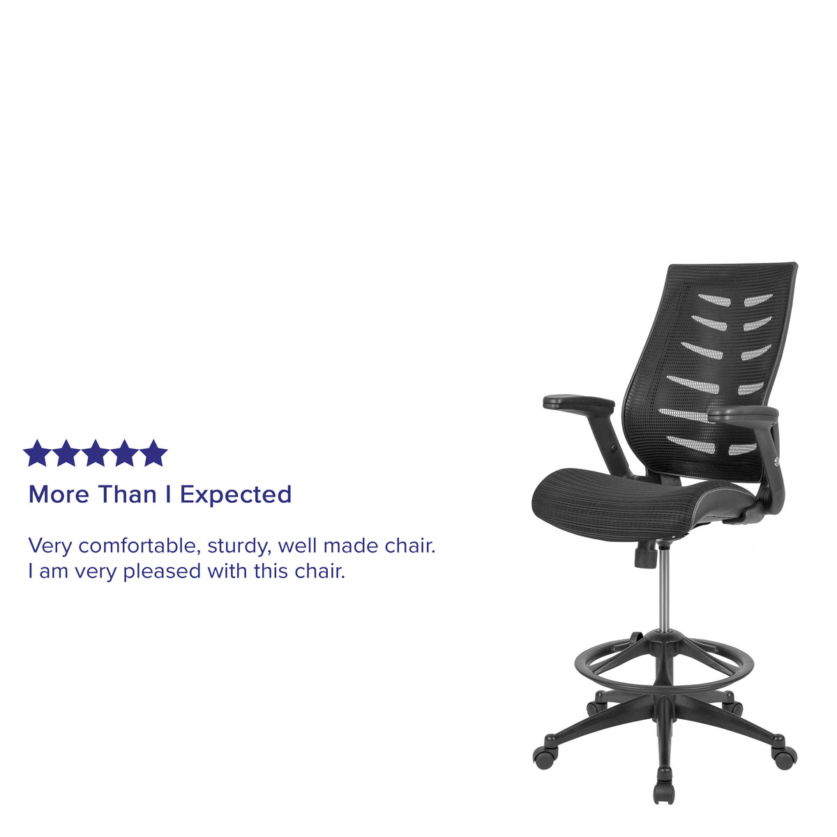 Black |#| High Back Black Mesh Ergonomic Drafting Chair with Adjustable Flip-Up Arms