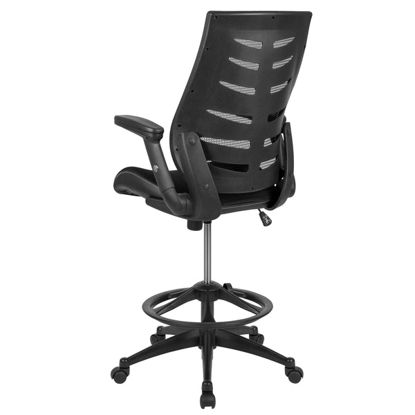 Black |#| High Back Black Mesh Ergonomic Drafting Chair with Adjustable Flip-Up Arms