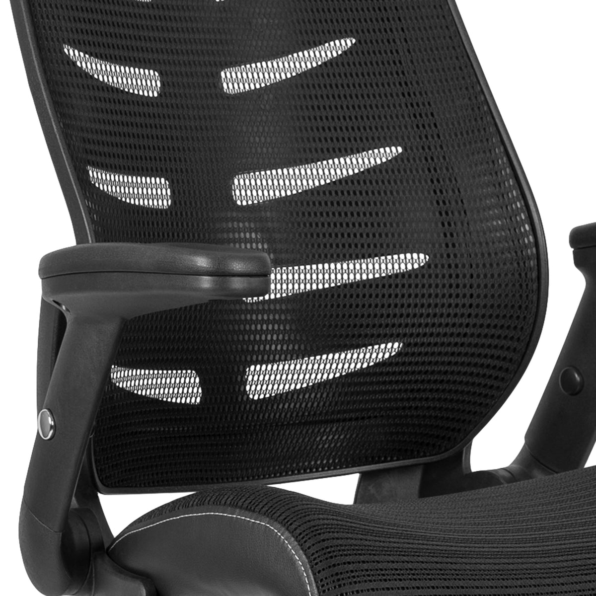 Black |#| High Back Black Mesh Ergonomic Drafting Chair with Adjustable Flip-Up Arms