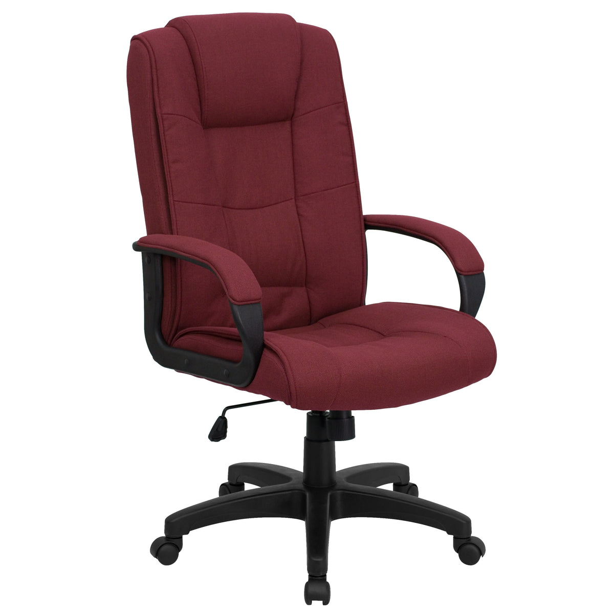 Burgundy Fabric |#| High Back Burgundy Fabric Multi-Line Stitch Upholstered Swivel Office Chair
