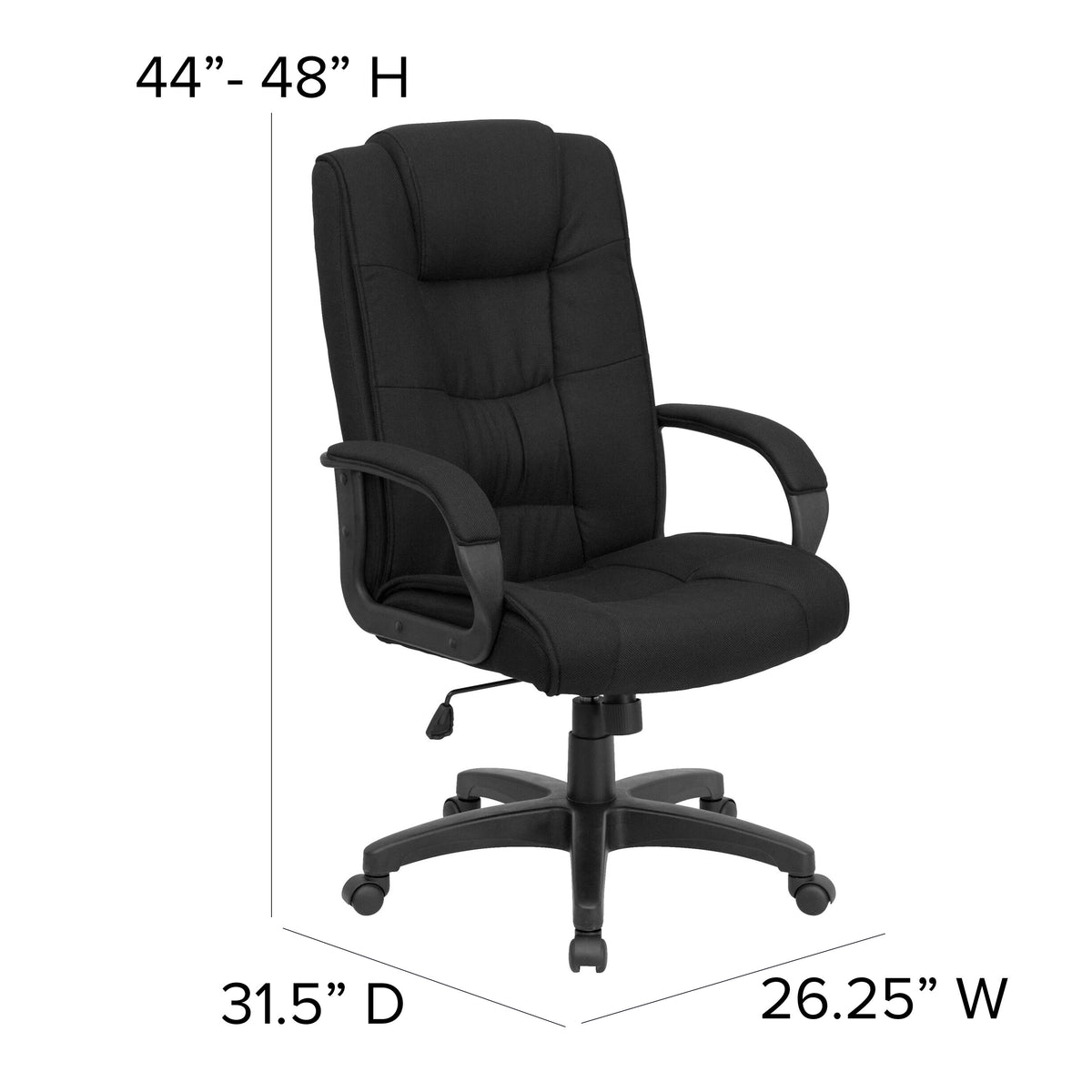 Black Fabric |#| High Back Black Fabric Multi-Line Stitch Upholstered Swivel Office Chair