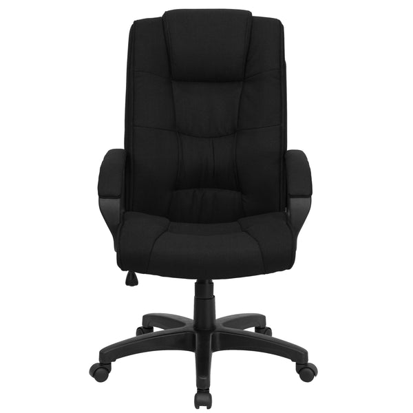 Black Fabric |#| High Back Black Fabric Multi-Line Stitch Upholstered Swivel Office Chair