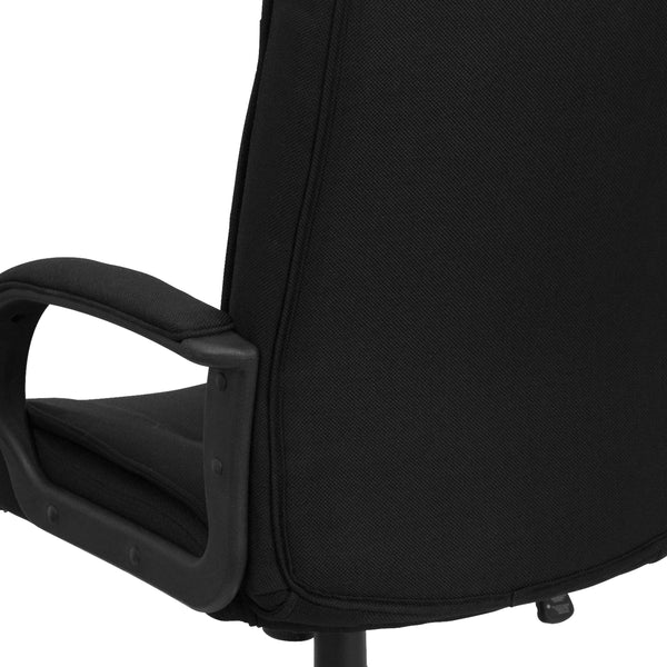 Black Fabric |#| High Back Black Fabric Multi-Line Stitch Upholstered Swivel Office Chair