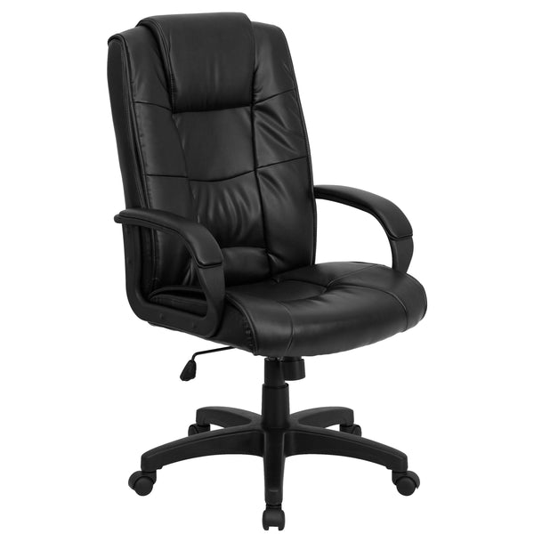 Black LeatherSoft |#| High Back Black LeatherSoft Multi-Line Stitch Upholstered Swivel Office Chair