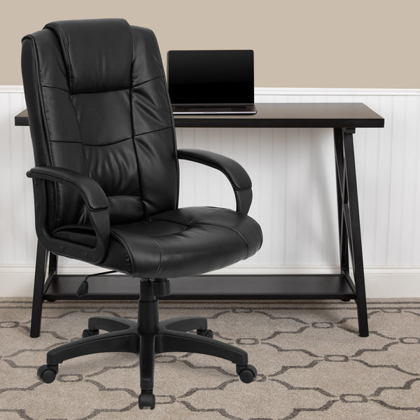 Black LeatherSoft |#| High Back Black LeatherSoft Multi-Line Stitch Upholstered Swivel Office Chair