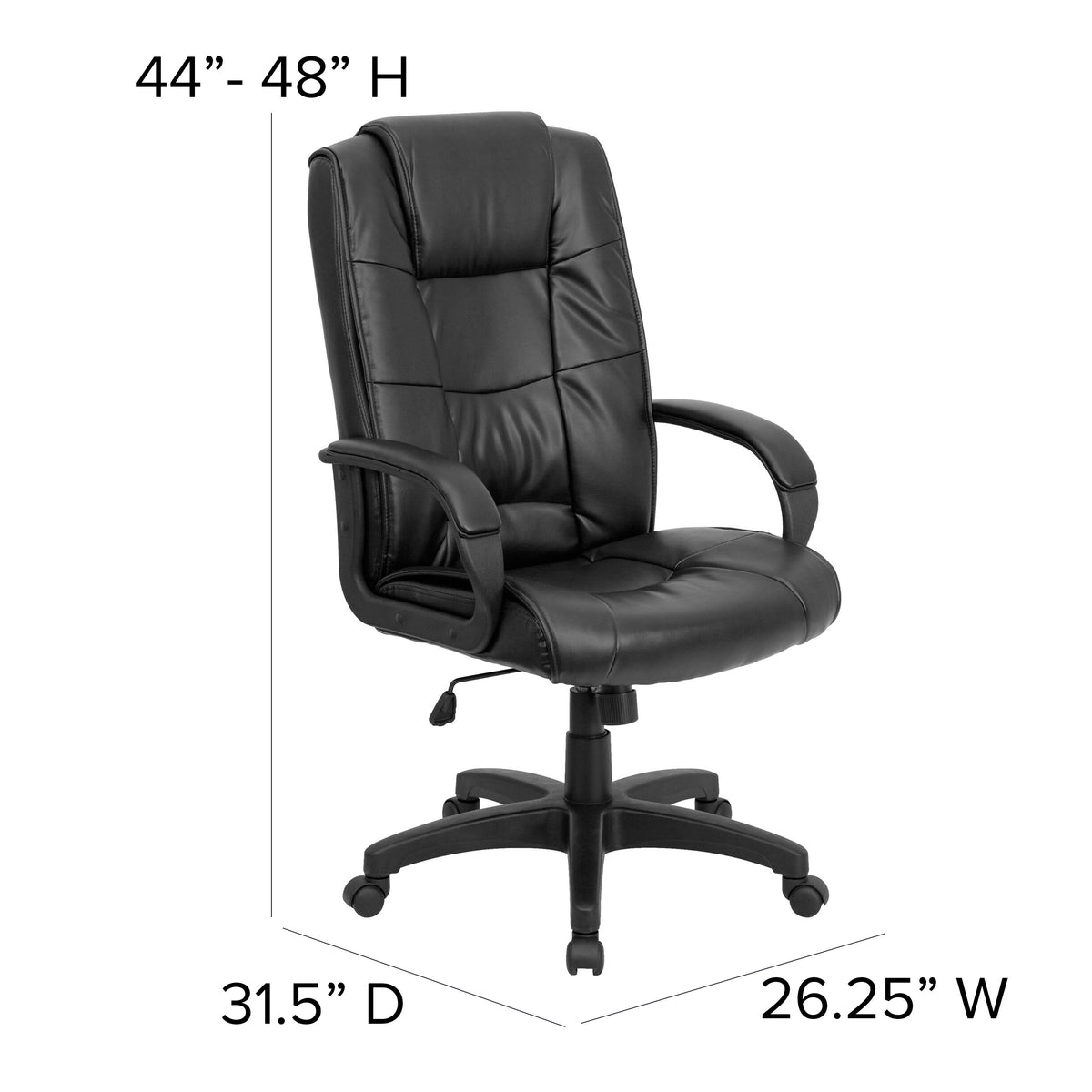 Black LeatherSoft |#| High Back Black LeatherSoft Multi-Line Stitch Upholstered Swivel Office Chair