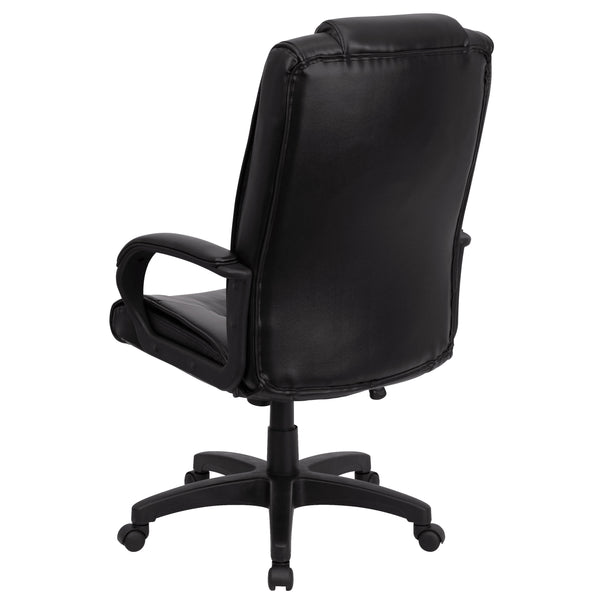 Black LeatherSoft |#| High Back Black LeatherSoft Multi-Line Stitch Upholstered Swivel Office Chair