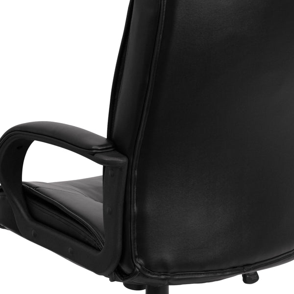 Black LeatherSoft |#| High Back Black LeatherSoft Multi-Line Stitch Upholstered Swivel Office Chair