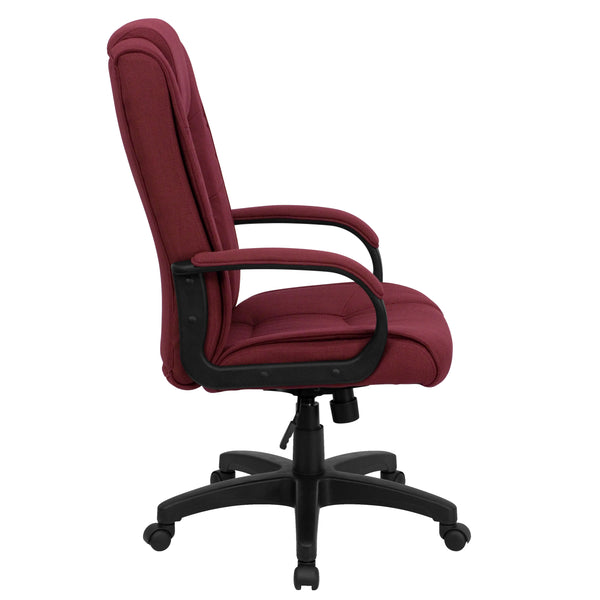 Burgundy Fabric |#| High Back Burgundy Fabric Multi-Line Stitch Upholstered Swivel Office Chair