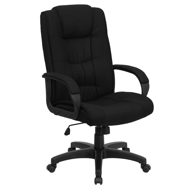 Black Fabric |#| High Back Black Fabric Multi-Line Stitch Upholstered Swivel Office Chair