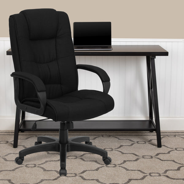 Black Fabric |#| High Back Black Fabric Multi-Line Stitch Upholstered Swivel Office Chair