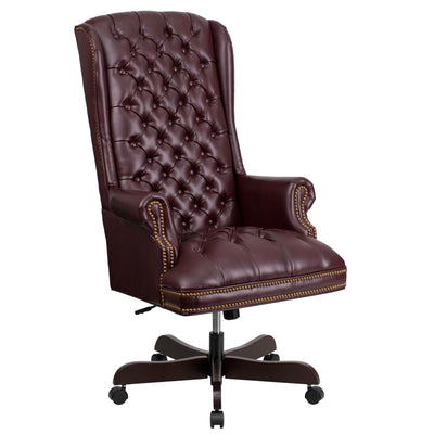 High Back Traditional Fully Tufted LeatherSoft Executive Swivel Ergonomic Office Chair with Arms