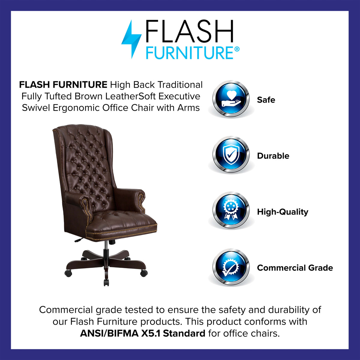 Brown |#| High Back Tufted Brown LeatherSoft Executive Swivel Ergonomic Office Chair