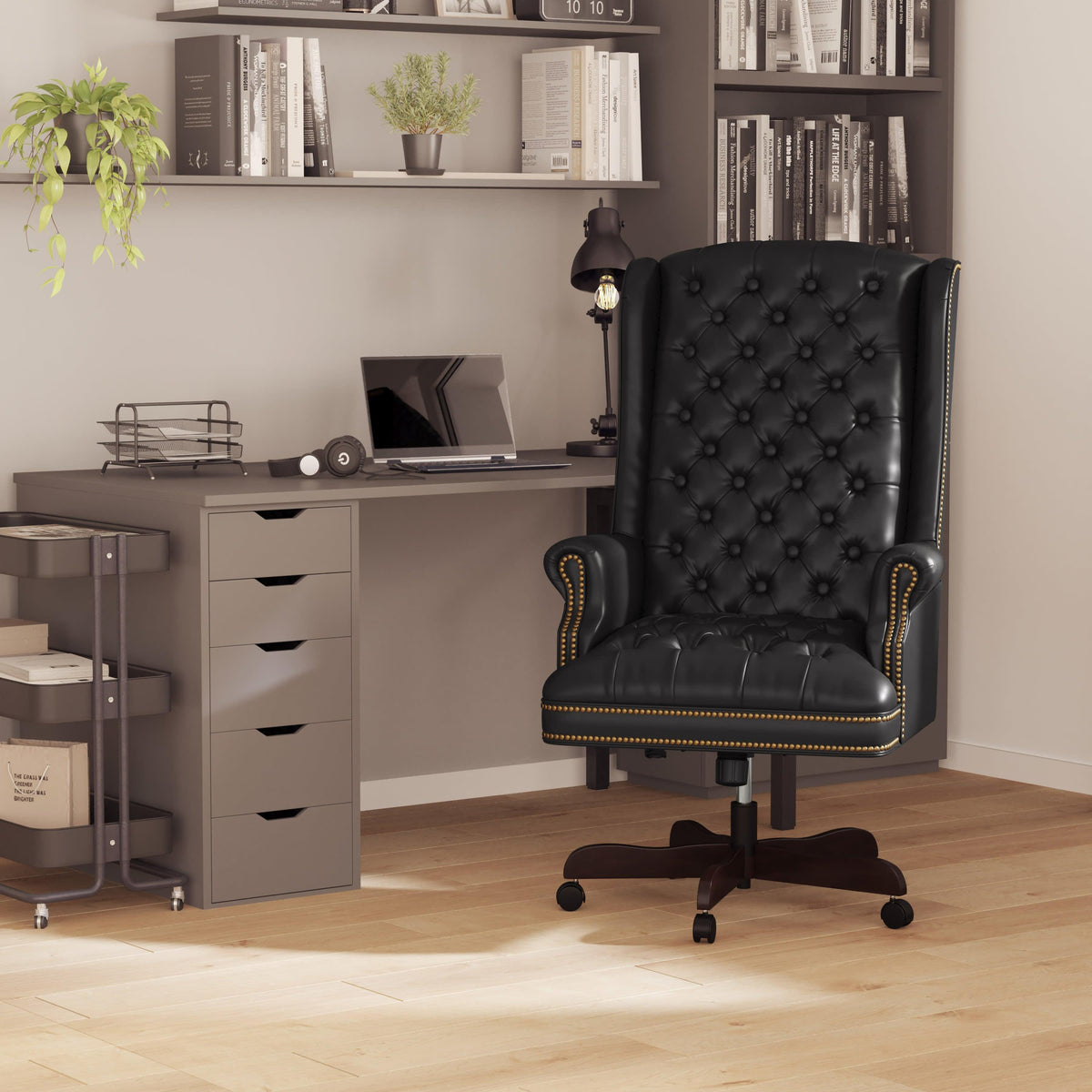 Black |#| High Back Tufted Black LeatherSoft Executive Swivel Ergonomic Office Chair