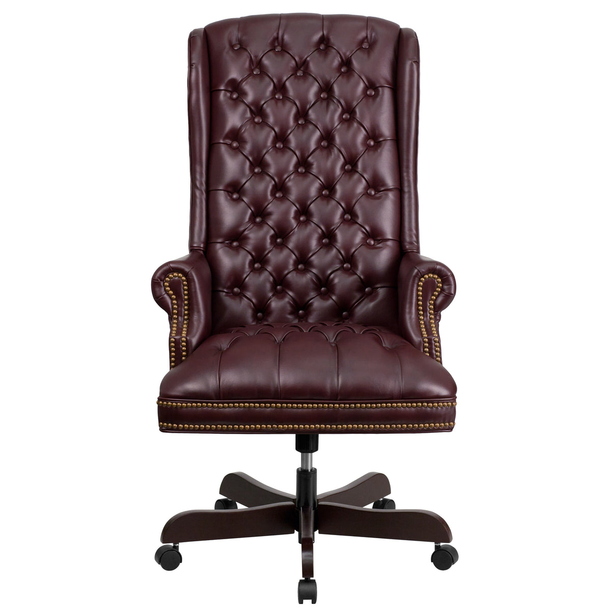 Burgundy |#| High Back Tufted Burgundy LeatherSoft Executive Swivel Ergonomic Office Chair