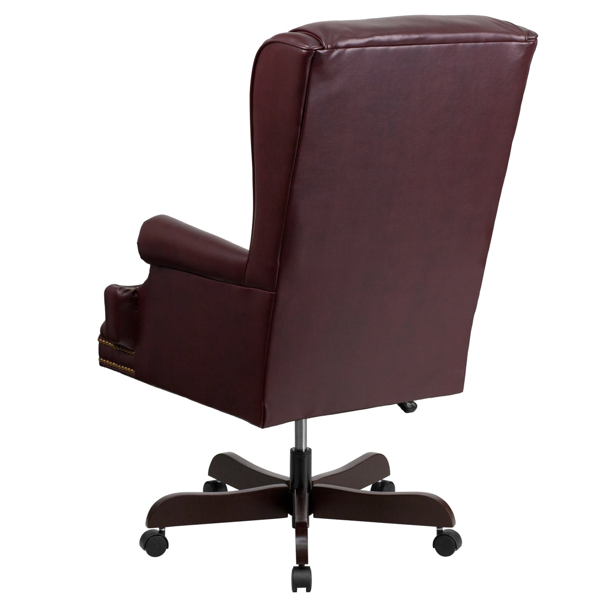 Burgundy |#| High Back Tufted Burgundy LeatherSoft Ergonomic Chair with Oversized Headrest