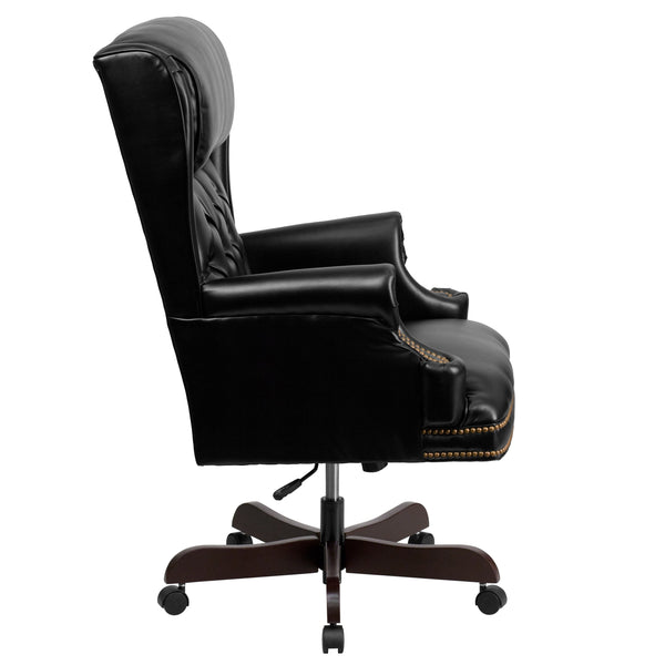 Black |#| High Back Tufted Black LeatherSoft Ergonomic Office Chair w/Oversized Headrest