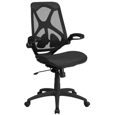 High Back Transparent Mesh Executive Swivel Ergonomic Office Chair with Adjustable Lumbar, 2-Paddle Control and Flip-Up Arms