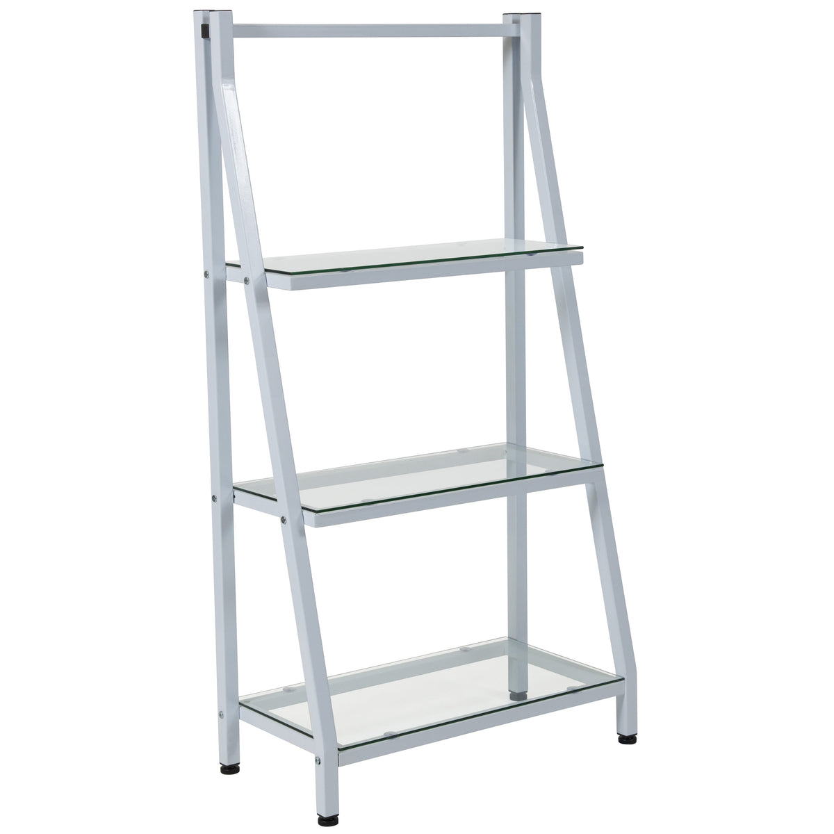 Clear Top/White Frame |#| 3 Shelf 45.5inchH Glass Bookcase with Designer Slanted White Metal Frame