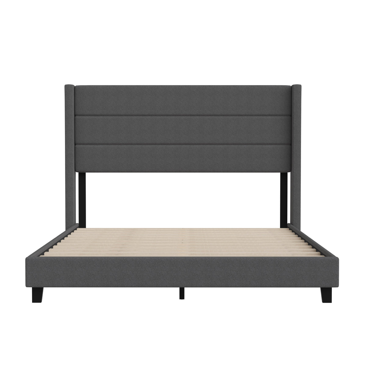 Charcoal,Queen |#| Queen Size Upholstered Platform Bed with Wingback Headboard-Charcoal Faux Linen