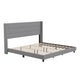 Gray,King |#| King Size Upholstered Platform Bed with Wingback Headboard-Gray Faux Linen