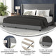 Gray,King |#| King Size Upholstered Platform Bed with Wingback Headboard-Gray Faux Linen